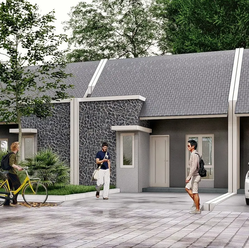 Ilustrasi tampak samping rumah tipe 42/84 Esa de Icon