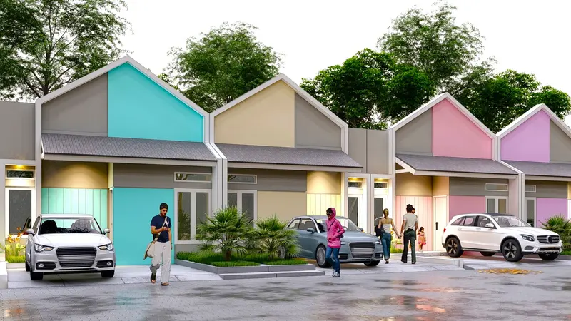 Ilustrasi deretan rumah pastel Esa de Pastel